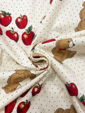 3 YD Cotton Vintage - Off White with Teddy Bears, Apples and Tiny Black Dots