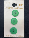 Buttons Plastic Set of 3 Vintage - Green