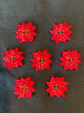 Button Plastic Set of 7  - Red Pointsettias