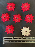 Button Plastic Set of 7  - Red Pointsettias