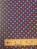 2 YD Poly/Cotton Vintage - Blue and Red Squares with Yellow Diamonds on Black