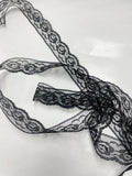 Polyester Lace Trim By-the-Yard - Black Floral Scalloped