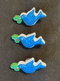 Buttons Plastic Hand Painted Set of 3 - Blue Birds with Holly Leaves
