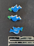 Buttons Plastic Hand Painted Set of 3 - Blue Birds with Holly Leaves