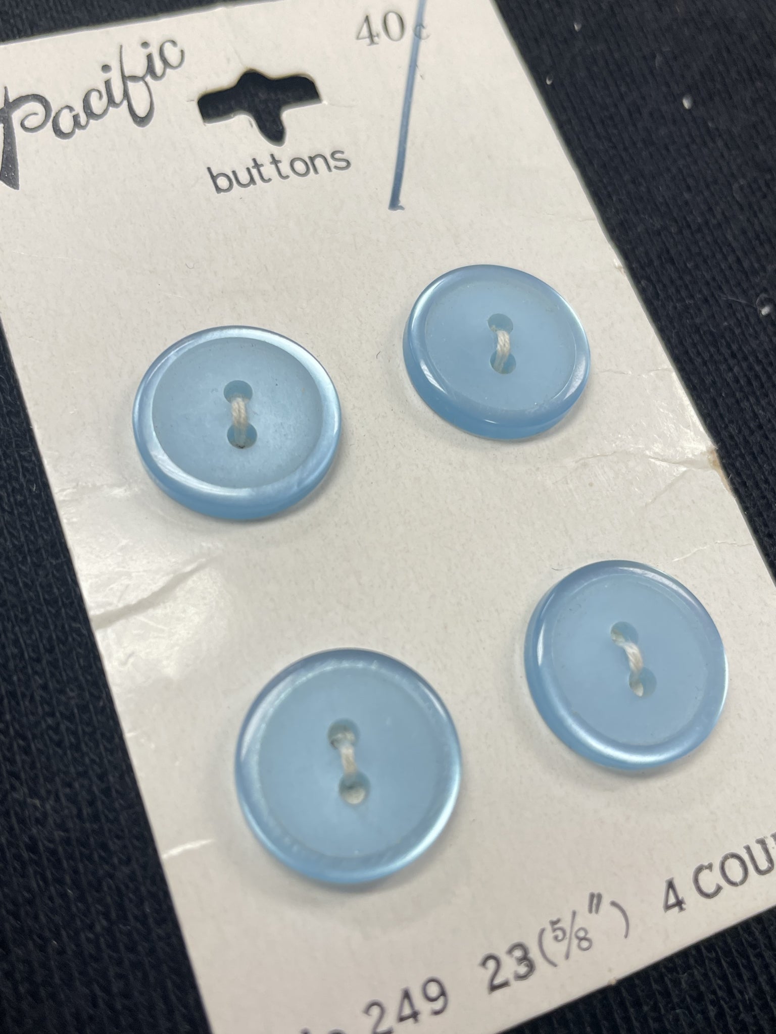 Button Plastic Set of 4 Vintage - Matte Light Blue with Shiny Edge