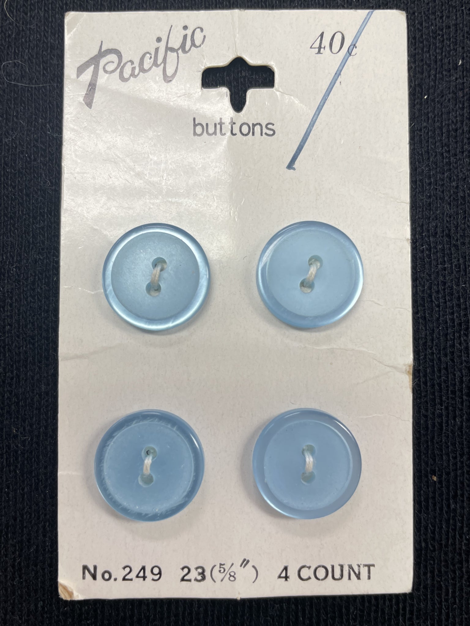 Button Plastic Set of 4 Vintage - Matte Light Blue with Shiny Edge