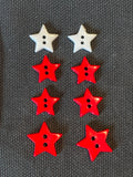 Buttons Plastic Set of 8 - Red and White Stars