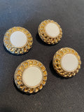 Buttons Plastic Set of 4 Vintage - Metallic Gold with Shiny White Centers