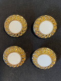 Buttons Plastic Set of 4 Vintage - Metallic Gold with Shiny White Centers