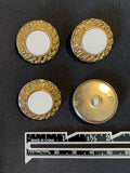 Buttons Plastic Set of 4 Vintage - Metallic Gold with Shiny White Centers