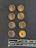Buttons Metal Set of 8 Vintage - Bronze with Etched Tops