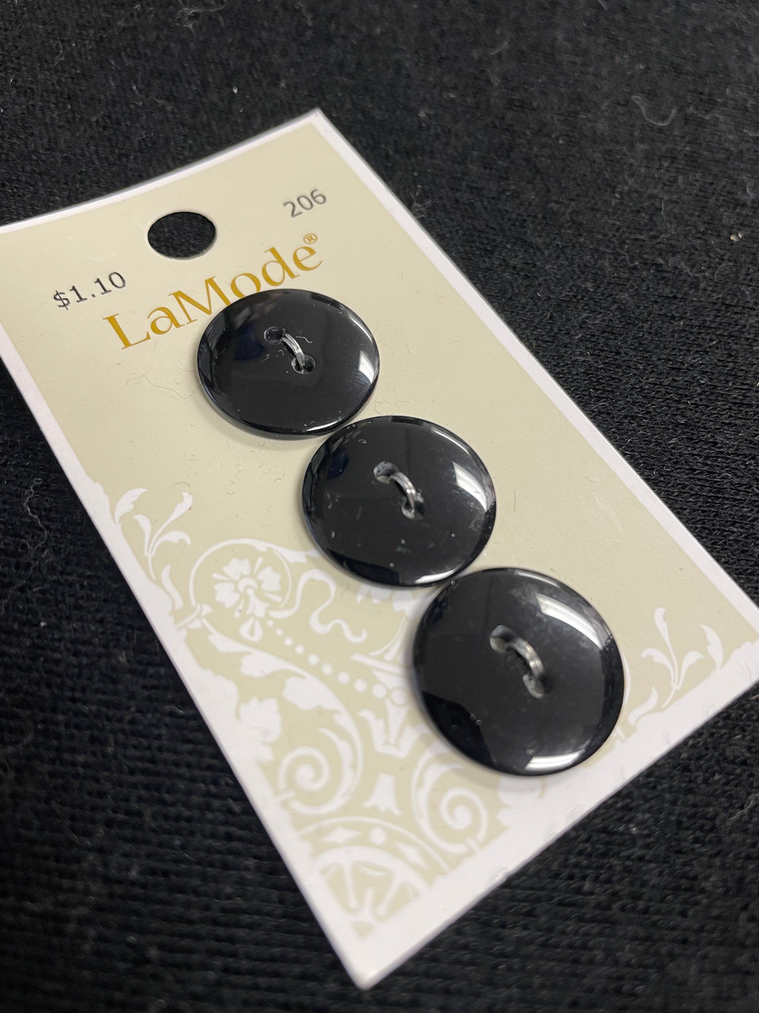 Button Plastic Set of 3 - Shiny Black