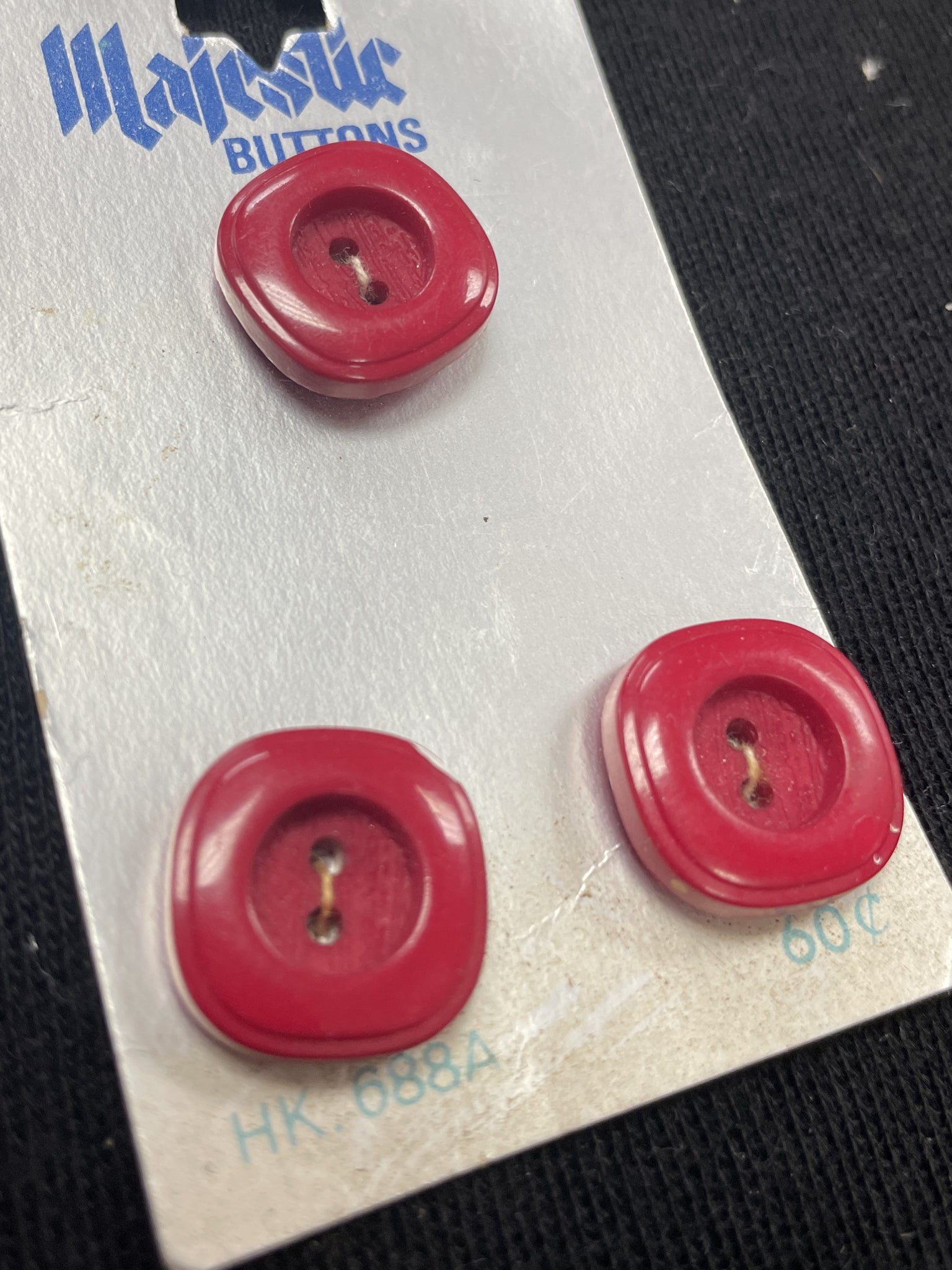 Button Plastic Set of 2 Vintage - Red Squares with Rounded Corners