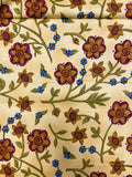 2003 4 1/8 YD Quilting Cotton - Tan and Maroon  and Blue Flowers on Golden Beige