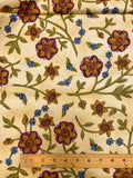 2003 4 1/8 YD Quilting Cotton - Tan and Maroon  and Blue Flowers on Golden Beige