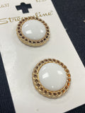 Button Plastic Set of 2 Vintage - White with Gold Metallic "Chain"