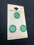 Buttons Plastic Set of 3 Vintage - Whitewashed Green Center with Shiny Outer Ring
