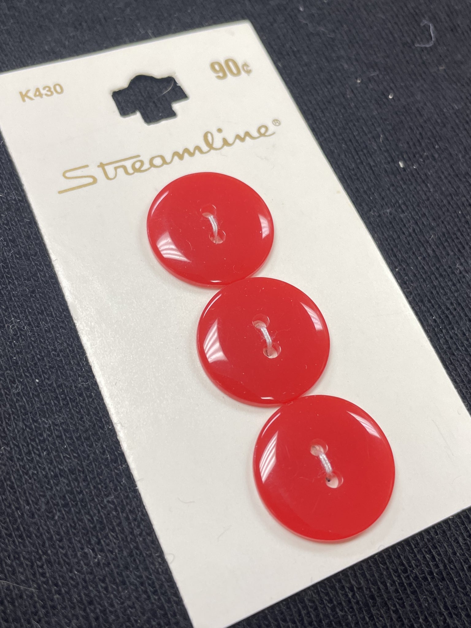 Button Plastic Set of 3 Vintage - Shiny Red