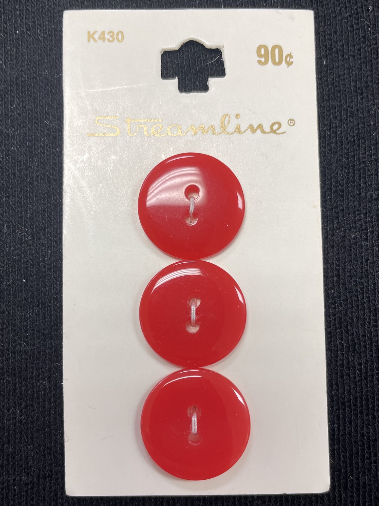 Button Plastic Set of 3 Vintage - Shiny Red