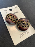 Buttons Plastic Set of 2 - Textured Brown with Metallic Bronze Designs