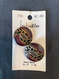 Buttons Plastic Set of 2 - Textured Brown with Metallic Bronze Designs