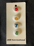 Buttons Resin Set of 4 - Shiny White with 5, 6, 7, 8 in Schoolhouse Colors