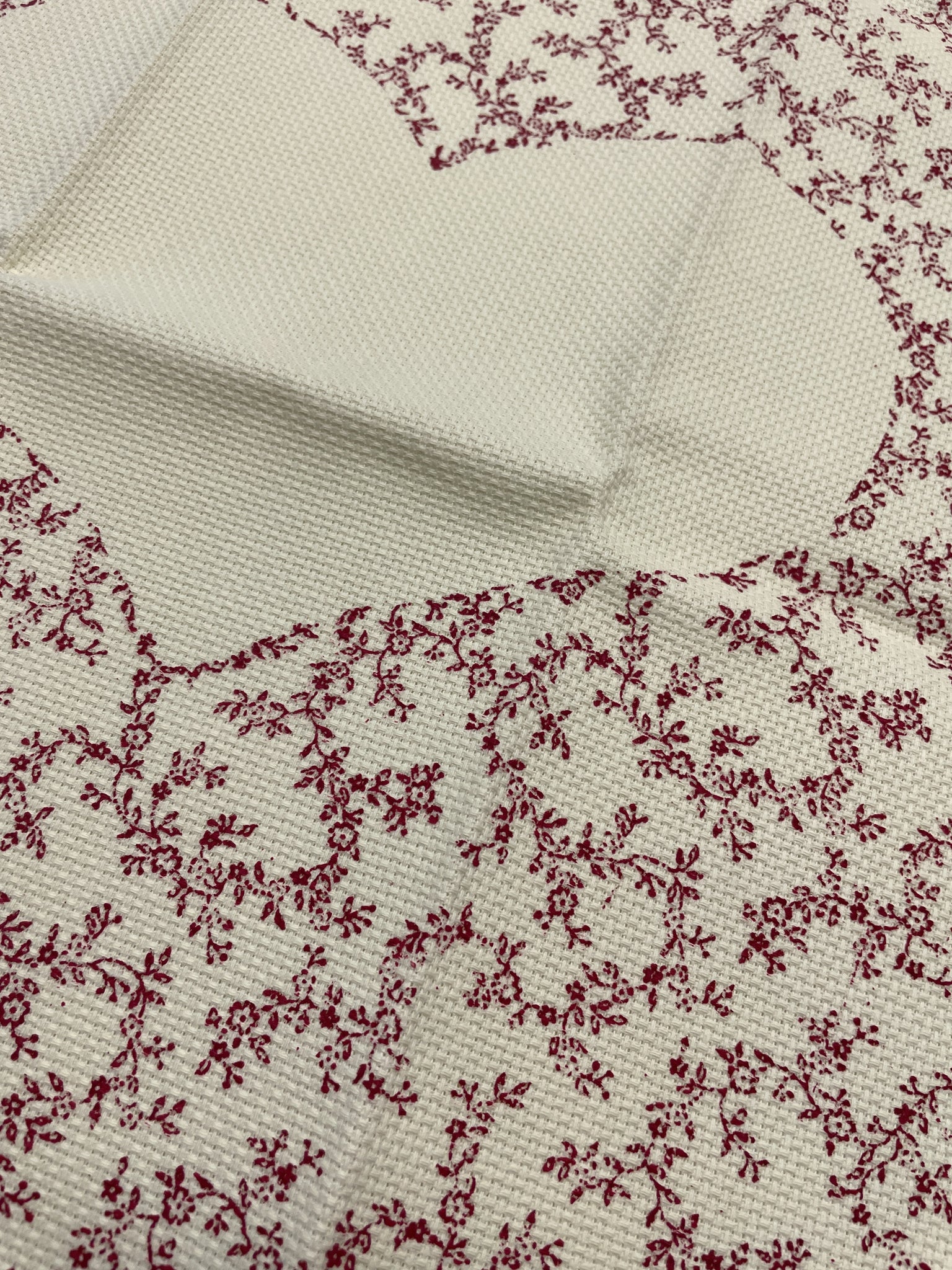 Aida Cloth #14 - Off White Printed with Red Flowers