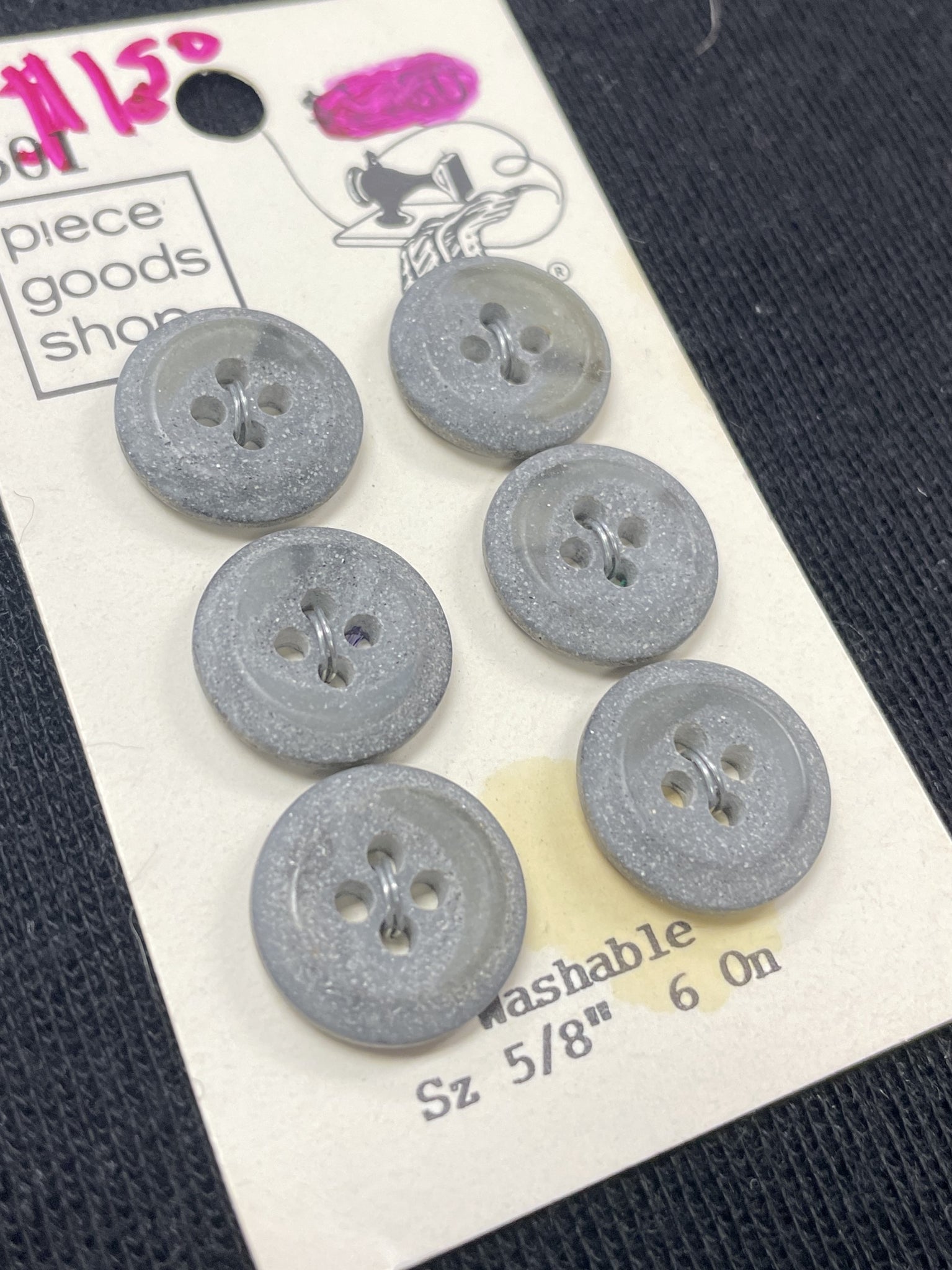 Button Plastic Set of 6 Vintage - Gray