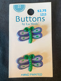 Buttons Plastic Hand Painted Set of 2 - Purple and Green Dragonflies