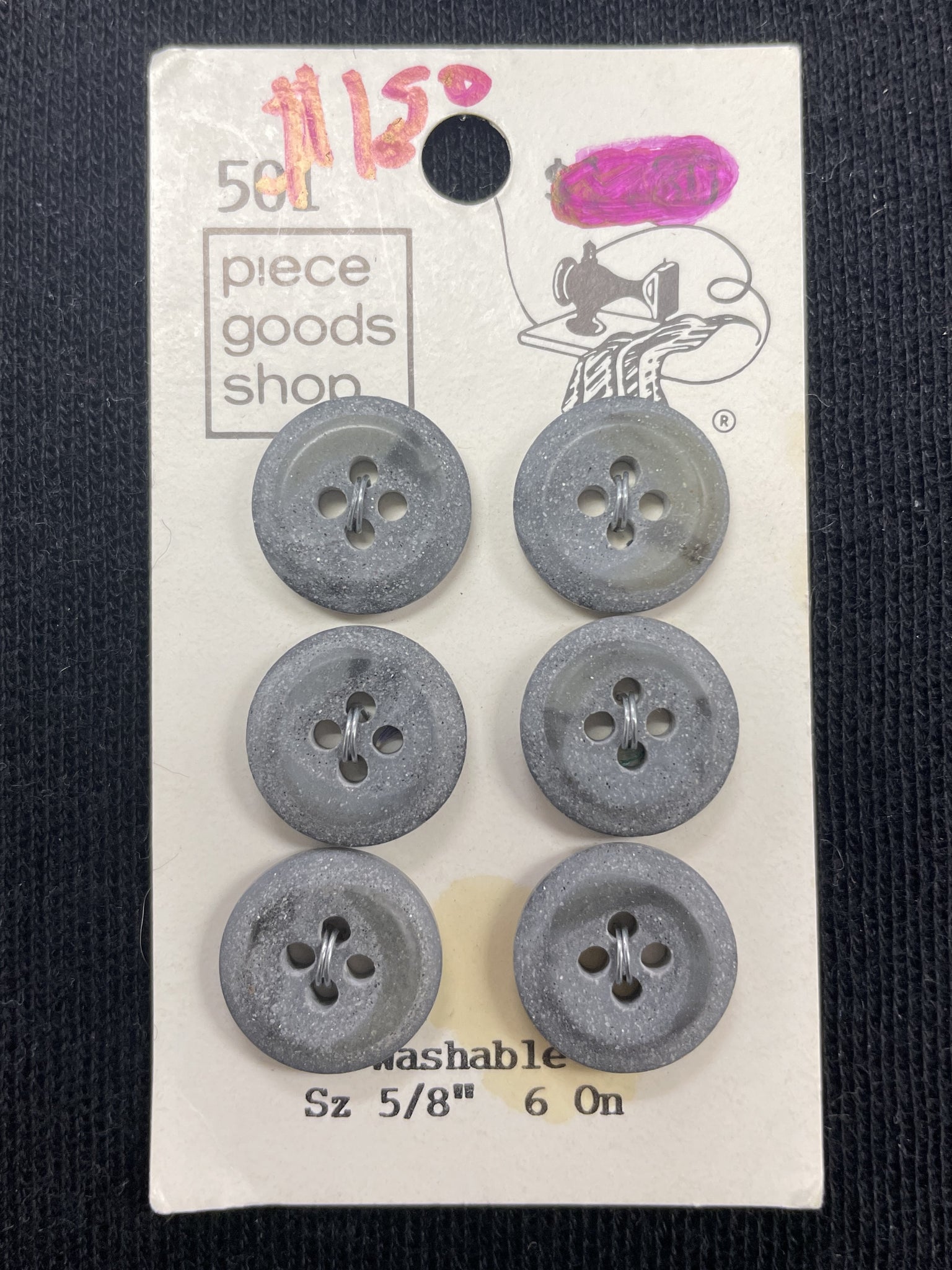 Button Plastic Set of 6 Vintage - Gray
