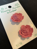 Buttons Plastic Hand Painted Set of 2 - Pink Roses