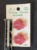 Buttons Plastic Hand Painted Set of 2 - Pink Roses