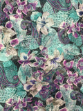 2 YD Polyester Chiffon - Flowers in Purple, Teal and Black