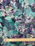 2 YD Polyester Chiffon - Flowers in Purple, Teal and Black