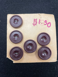 Buttons Plastic Set of 6 Vintage - Warm Brown