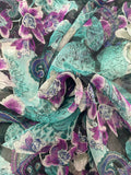 2 YD Polyester Chiffon - Flowers in Purple, Teal and Black