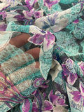 2 YD Polyester Chiffon - Flowers in Purple, Teal and Black