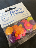 Buttons Plastic Set of 14 - Flowers and Happy Face Flowers in Various Colors