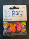 Buttons Plastic Set of 14 - Flowers and Happy Face Flowers in Various Colors