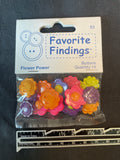 Buttons Plastic Set of 14 - Flowers and Happy Face Flowers in Various Colors