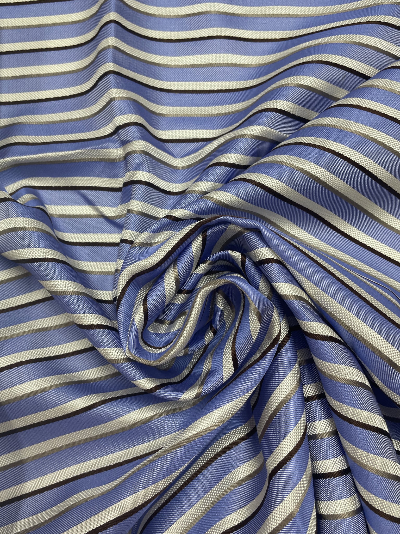 2 1/8 YD Tie Silk Yarn-Dyed Stripes - Periwinkle, White, Light Gray and White