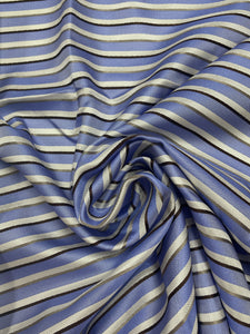 2 1/8 YD Tie Silk Yarn-Dyed Stripes - Periwinkle, White, Light Gray and White