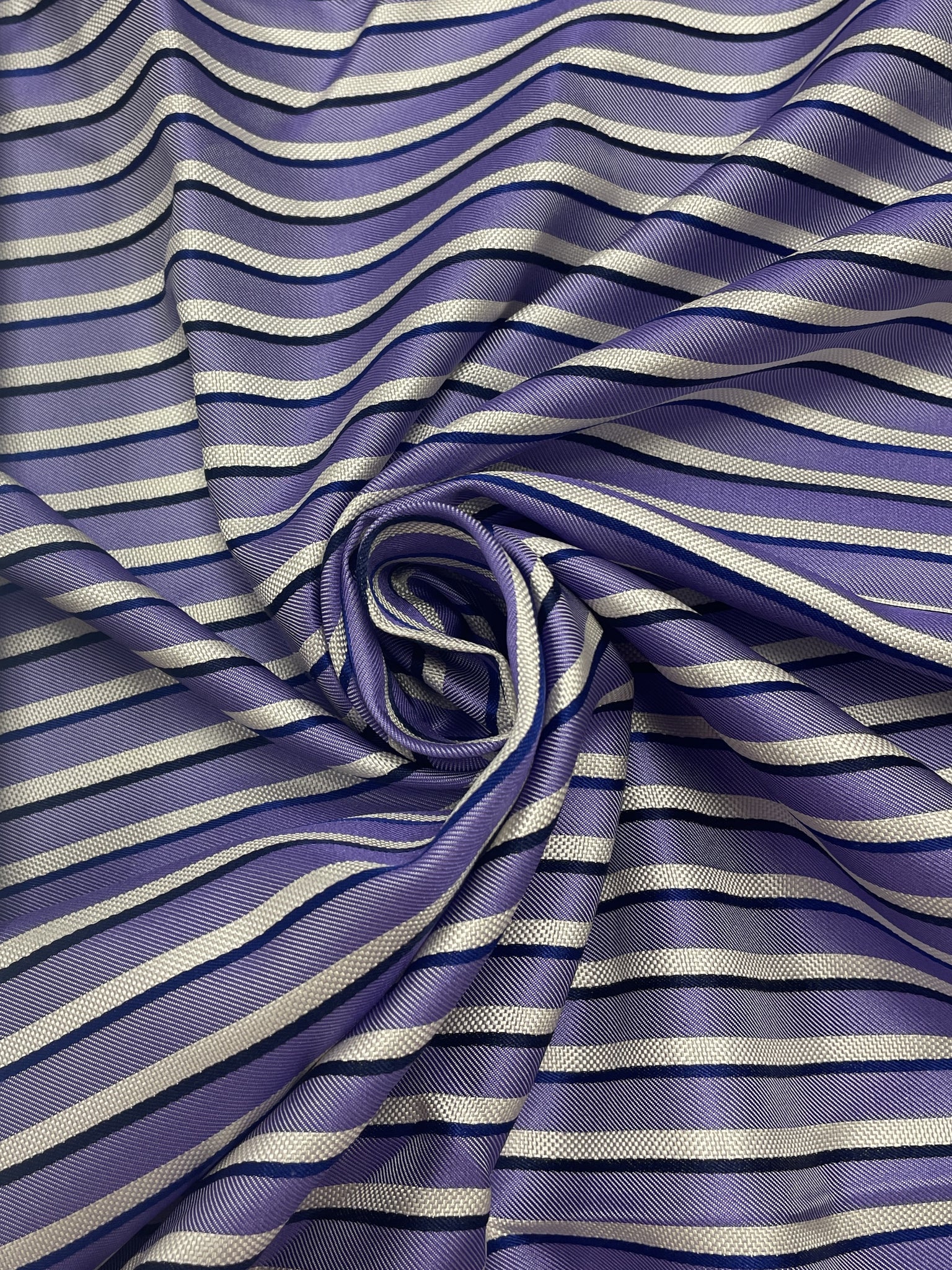 2 1/8 YD Tie Silk Yarn-Dyed Stripes - Purple, White, Black and Royal Blue