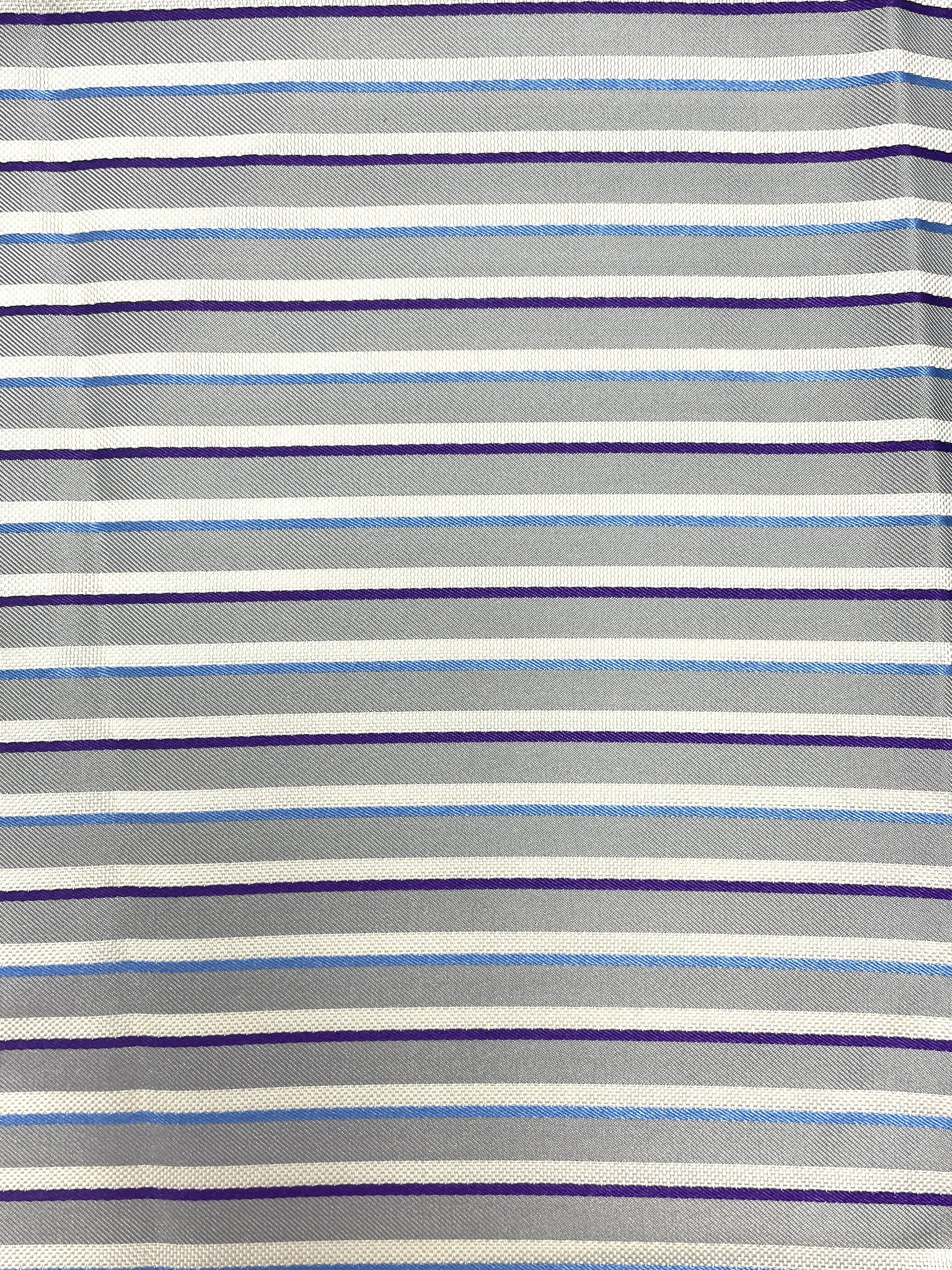 2 1/8 YD Tie Silk Yarn-Dyed Stripes - Light Gray, White, Purple and Blue
