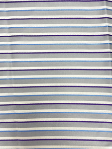 2 1/8 YD Tie Silk Yarn-Dyed Stripes - Light Gray, White, Purple and Blue