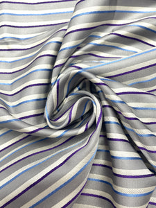 2 1/8 YD Tie Silk Yarn-Dyed Stripes - Light Gray, White, Purple and Blue