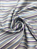2 1/8 YD Tie Silk Yarn-Dyed Stripes - Light Gray, White, Purple and Blue