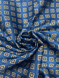 1 1/4 YD Tie Silk - Royal Blue with White Squares with Navy and Royal Blue Centers