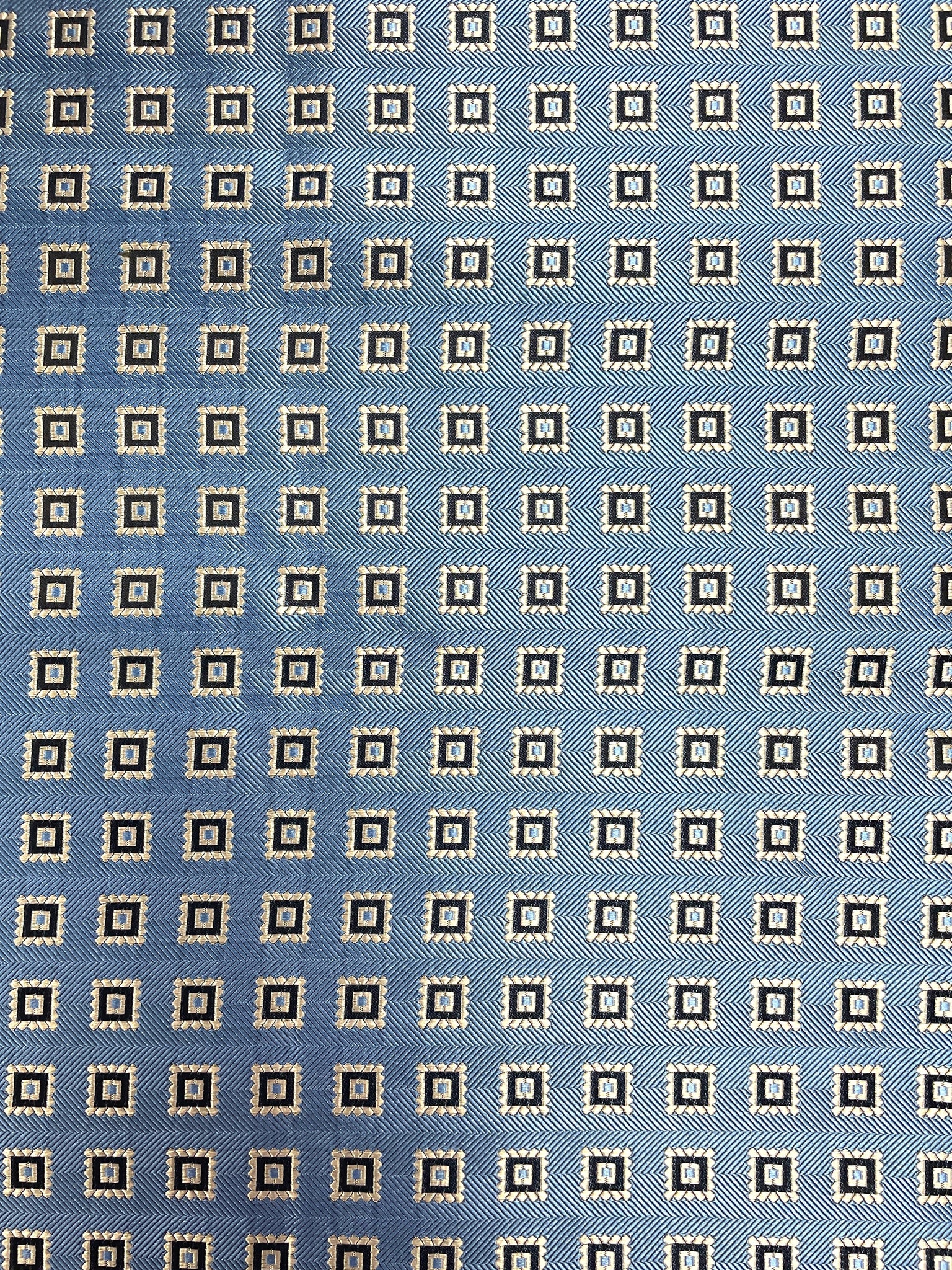 3 3/8 YD Tie Silk - Light Blue with White Squares with Navy and Light Blue Centers