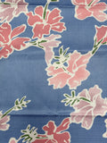 1 3/4 YD Polyester Vintage - Pink, White and Green Tropical Flowers on Blue